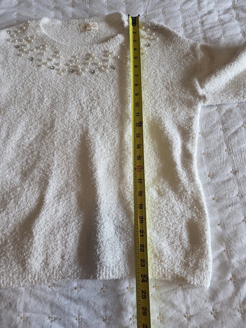 Listicle Ivory Crewneck Sweater with Pearl & Crystal Embellishments - Picture 5 of 7